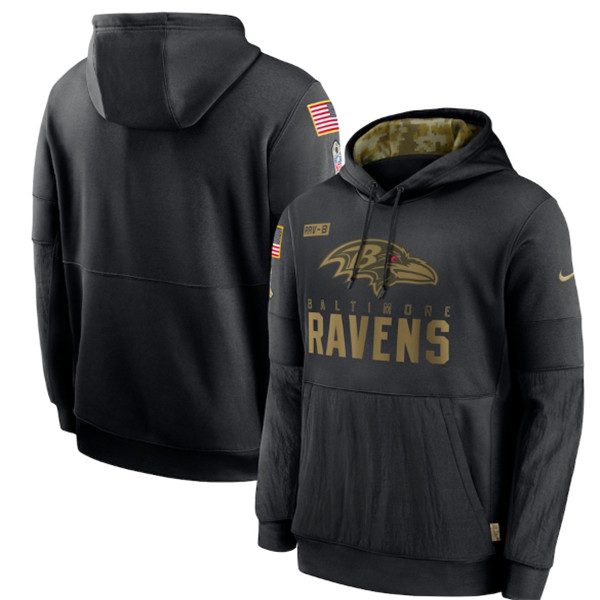 Men's Baltimore Ravens Black Salute To Service Sideline Performance Pullover Hoodie 2020